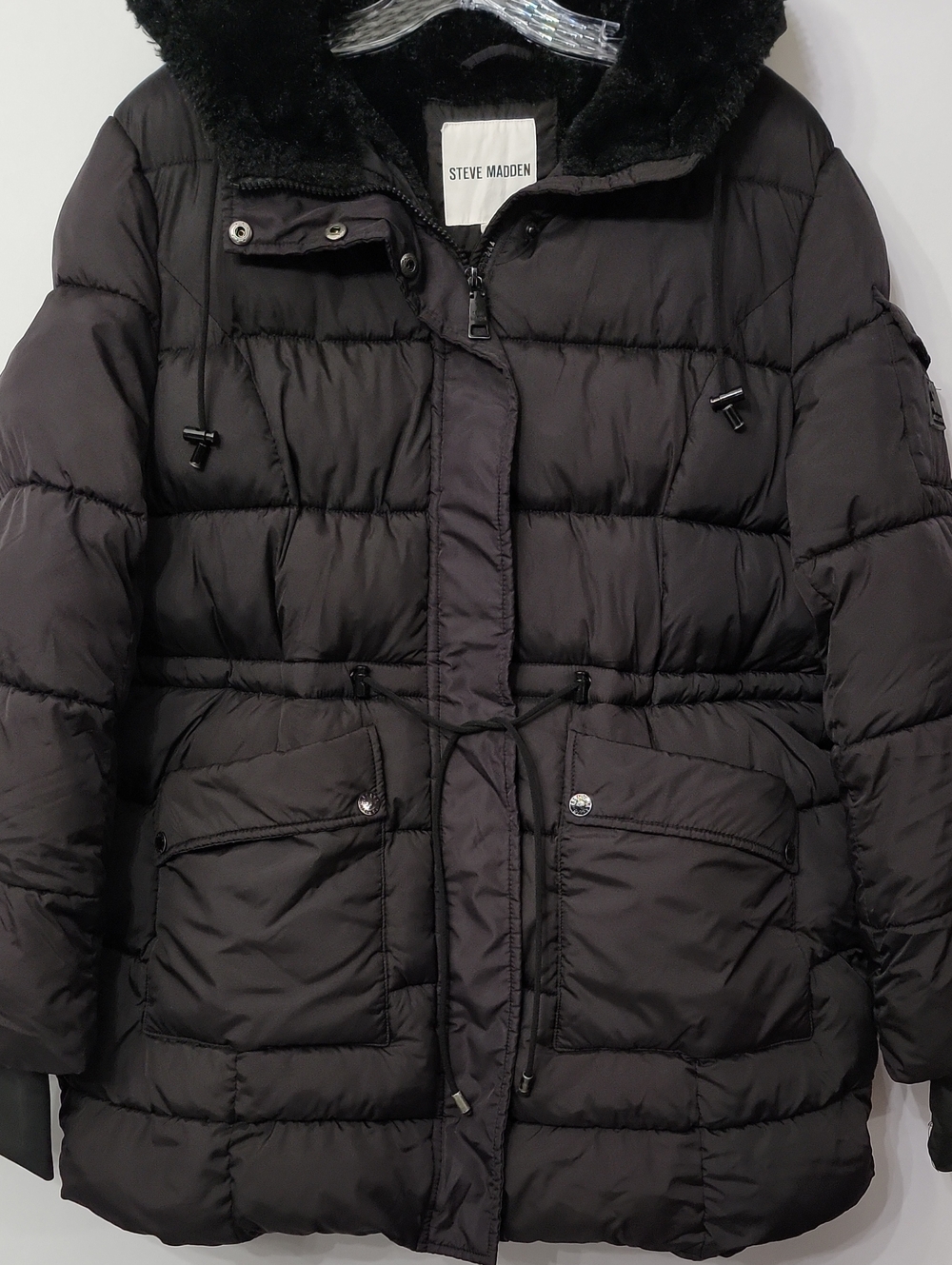 Steve Madden Black Anorak Puffer Utility Coat L